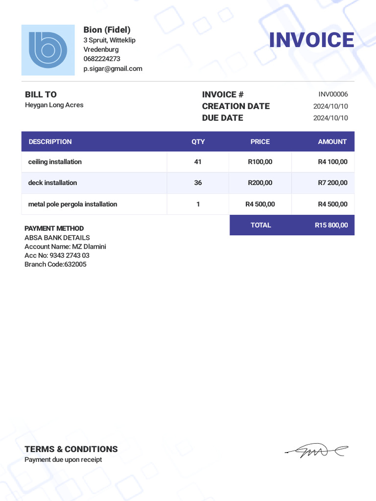 Invoice for Construction Services | PDF