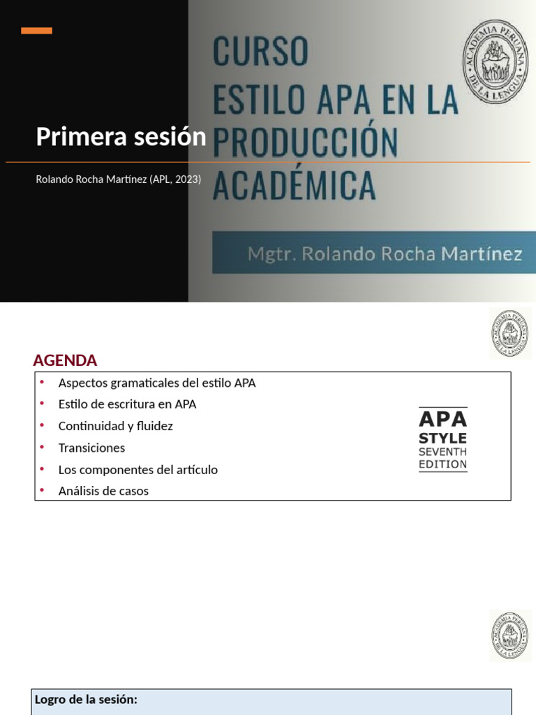 Curso Estilo APA en La Academia, R. Rocha, 2023 | PDF | Estilo apa ...