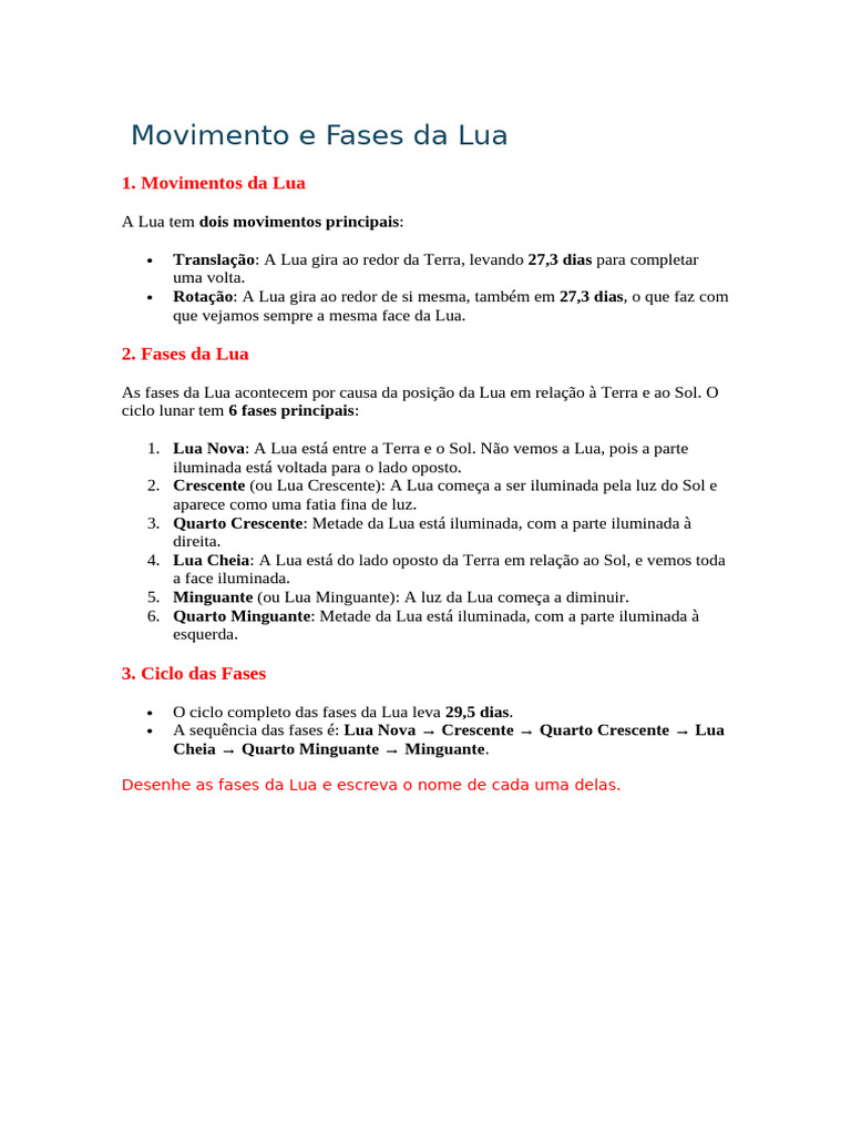 Movimentos e Fases da Lua | PDF