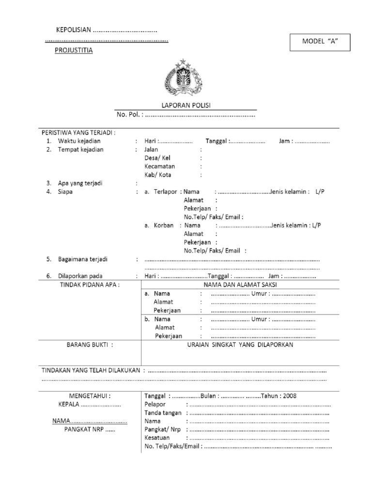Model A Laporan Polisi | PDF