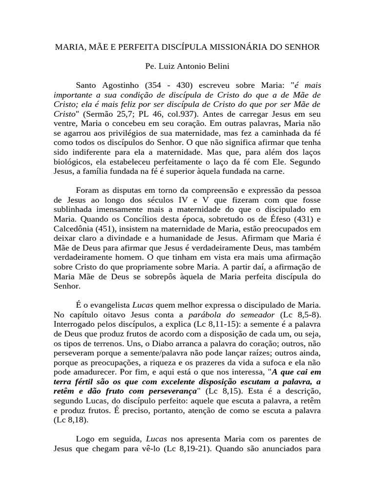 Maria: Discípula e Mãe de Cristo | PDF | Maria, mãe de Jesus | Jesus