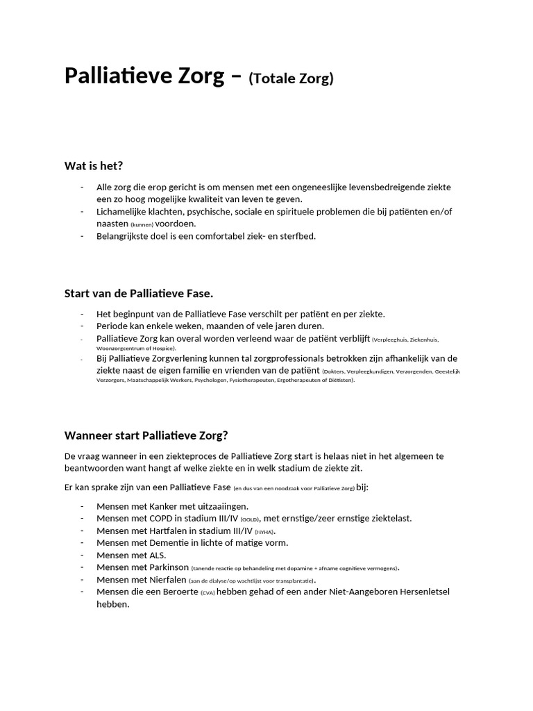 Palliatieve Zorg Notes | PDF