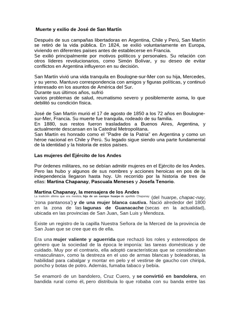 Exilio y muerte de San Martín en Francia | PDF | América del Sur