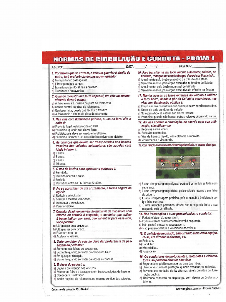Normas de Conduta e Circulação - PROVA 01 | PDF