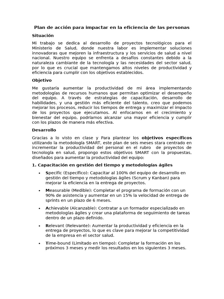Plan de acción para impactar en la eficiencia de las personas | PDF ...