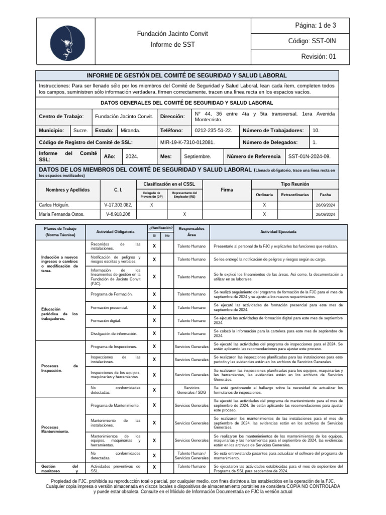 Informe de Seguridad y Salud Laboral FJC | PDF | Programa de ...