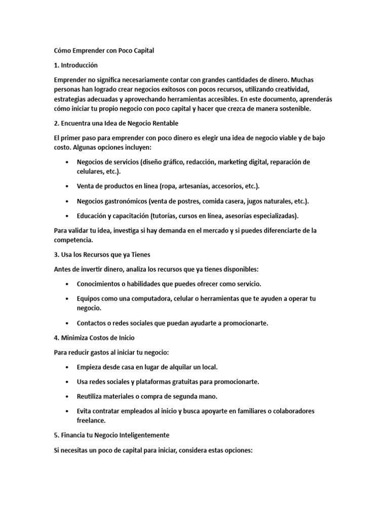 Emprender con Poco Capital: Guía Práctica | PDF | Marketing | Business