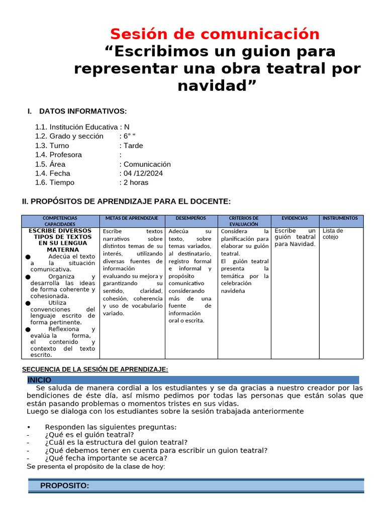 Guion Teatral Navideño para Estudiantes | PDF | Teatro | Navidad