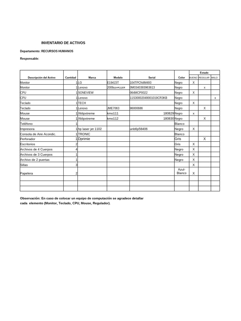 Inventario de Computadores y Accesorios | PDF | Computación personal ...