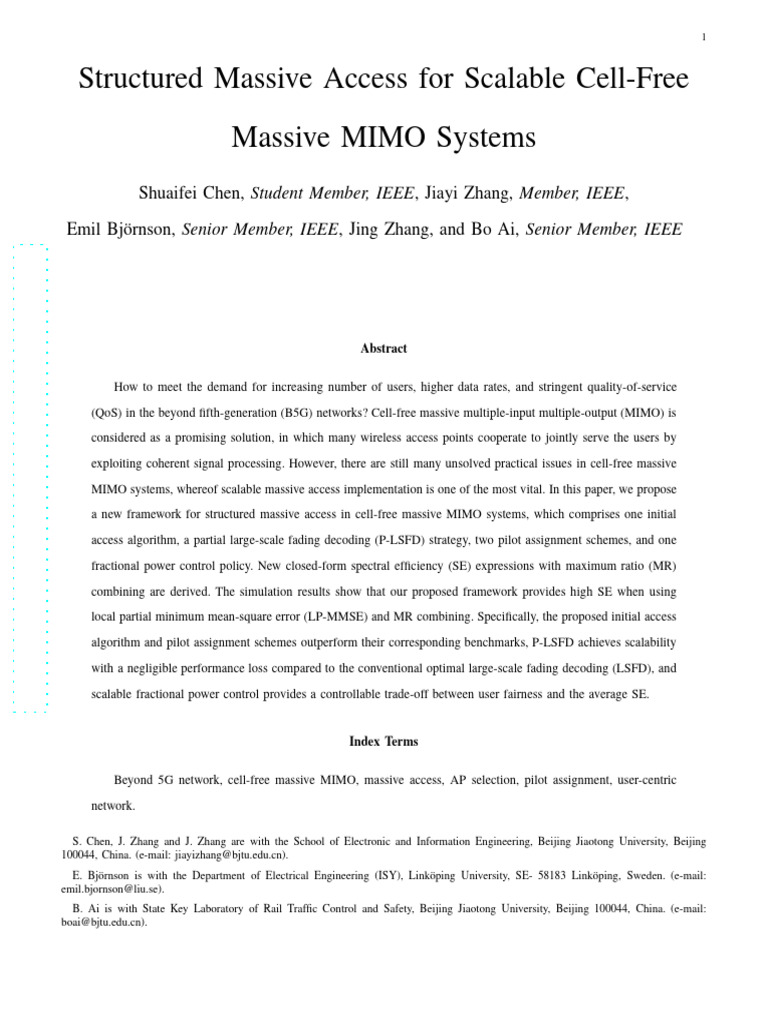 Scalable Access in Cell-Free Massive MIMO | PDF | Mimo | Matrix ...