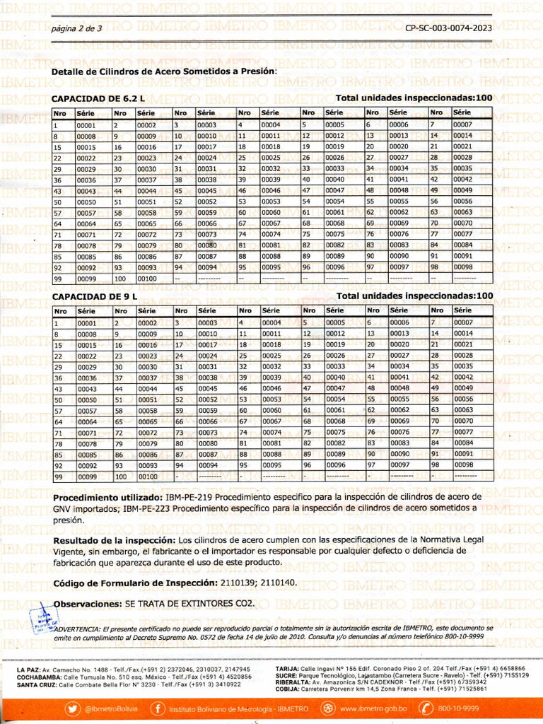 Certificacion de Ibmetro0001 | PDF