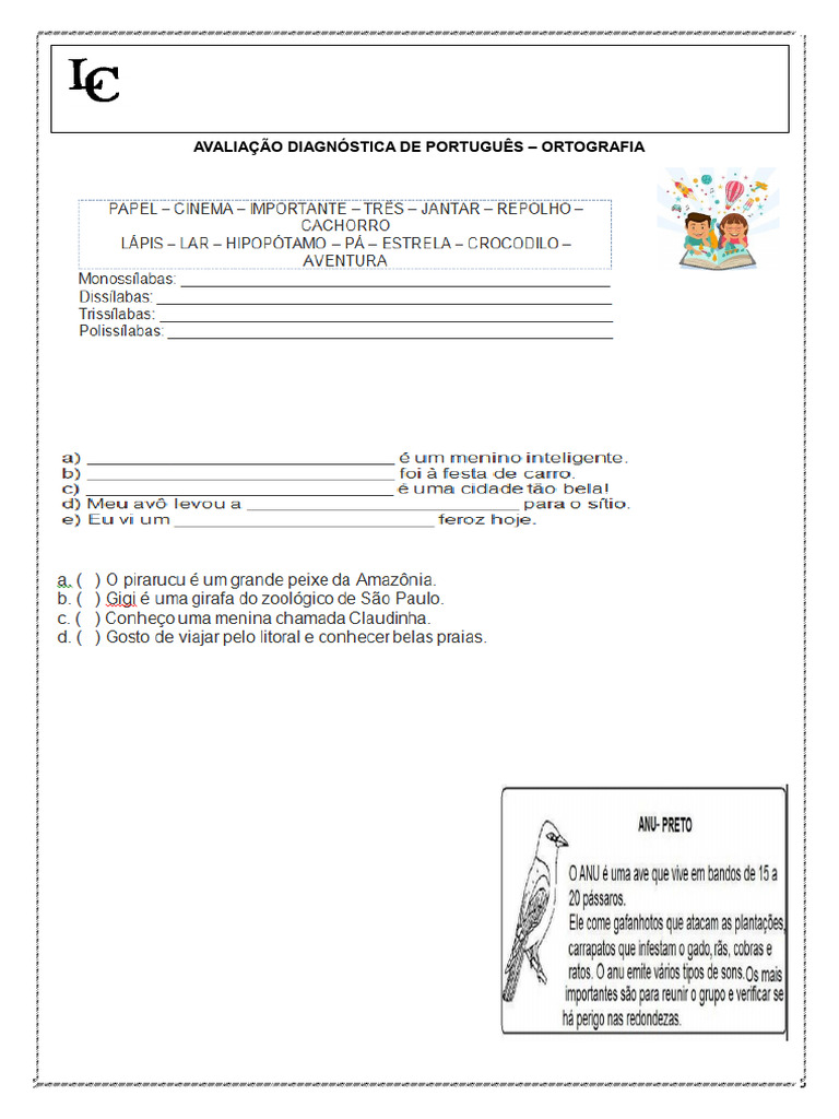 Avaliação Diagnóstica de Ortografia em Português | PDF