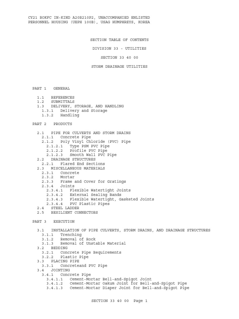 33 40 00 Storm Drainage Utilities | PDF | Pipe (Fluid Conveyance ...