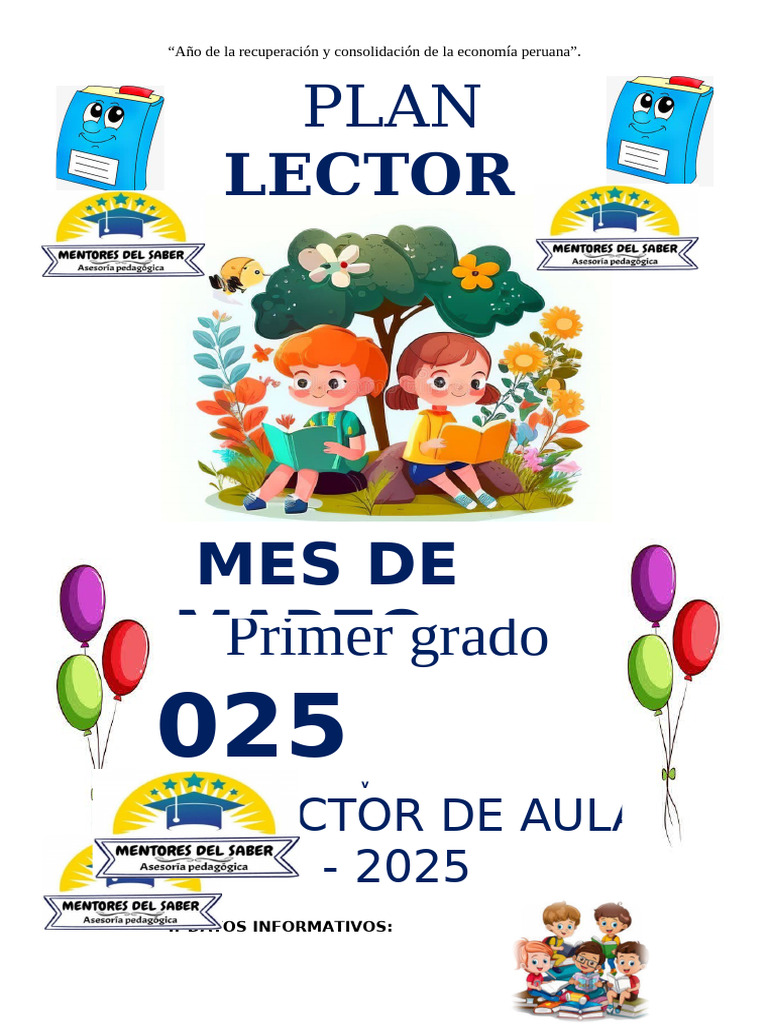 Carátula del Plan Lector 2025 | PDF | Educación primaria | Aprendizaje