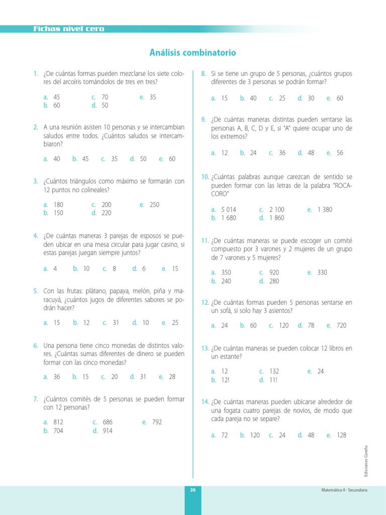 Ejercicios de Análisis Combinatorio | PDF