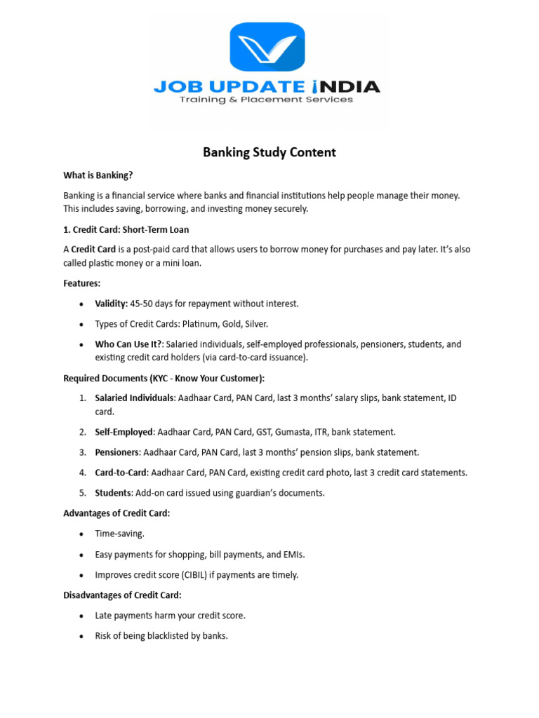 Banking Study Content | PDF