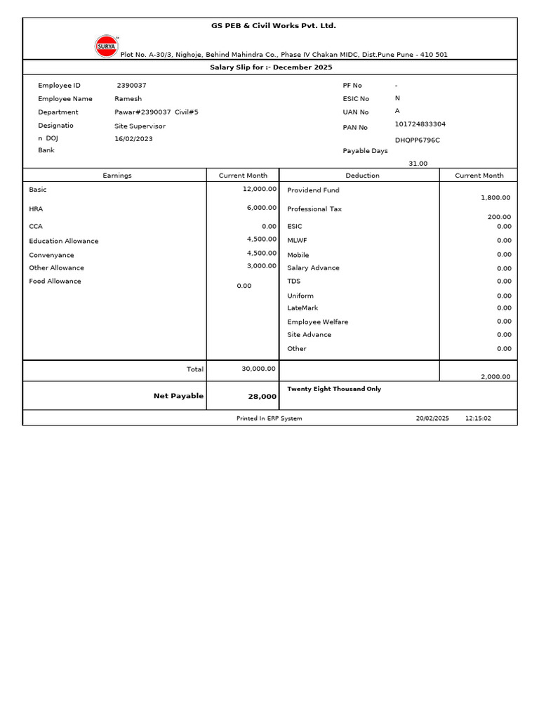 December 2025 Salary Slip - Ramesh Pawar | PDF | Taxes | Government ...