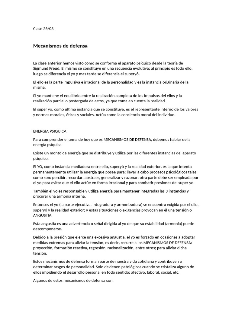 Mecanismos de Defensa en Psicoanálisis | PDF | Sicología | Ciencias del ...