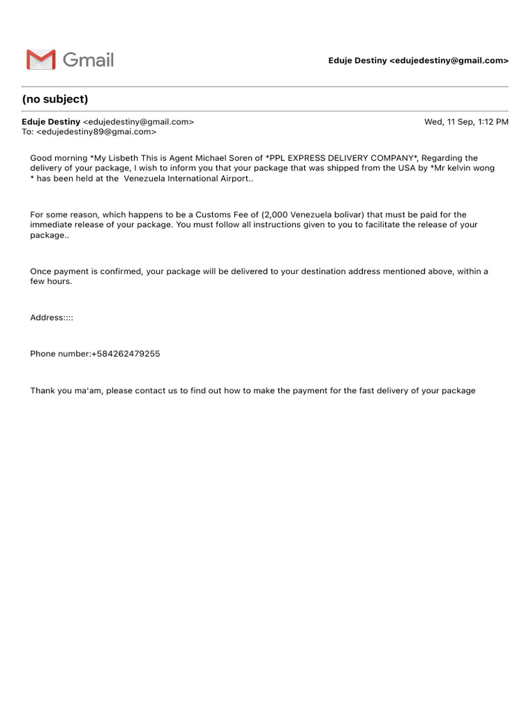 Customs Fee for Package Release | PDF