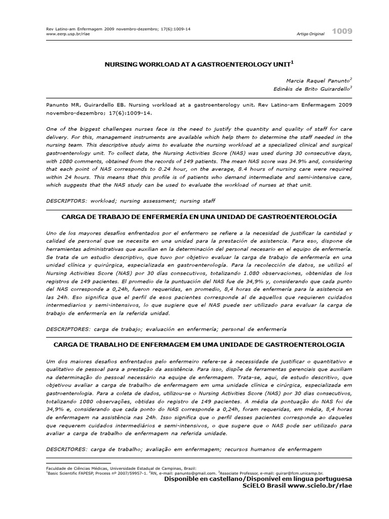 Nursing Workload at A Gastroenterology Unit | PDF | Intensive Care Unit ...