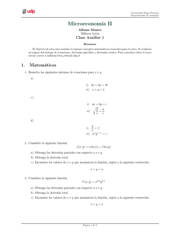 Ayudant%C3%ADa+1+Micro+II | PDF | Derivado | Función (Matemáticas)