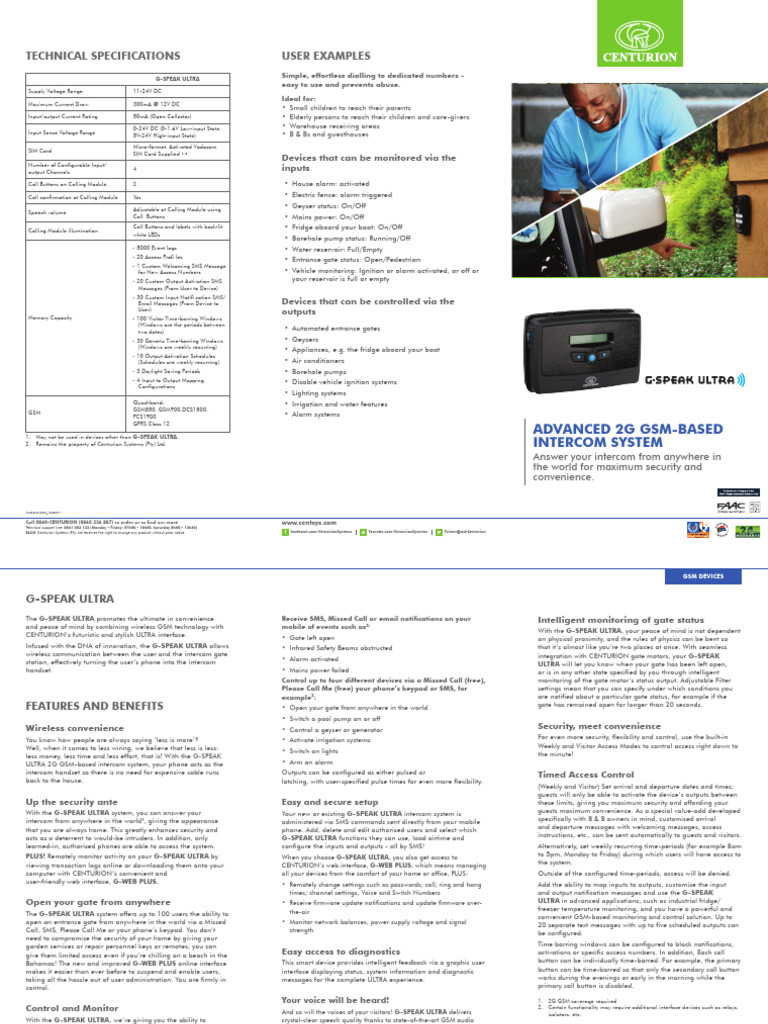 G-Speak Ultra Intercom System Guide | PDF | Telephone | User Interface