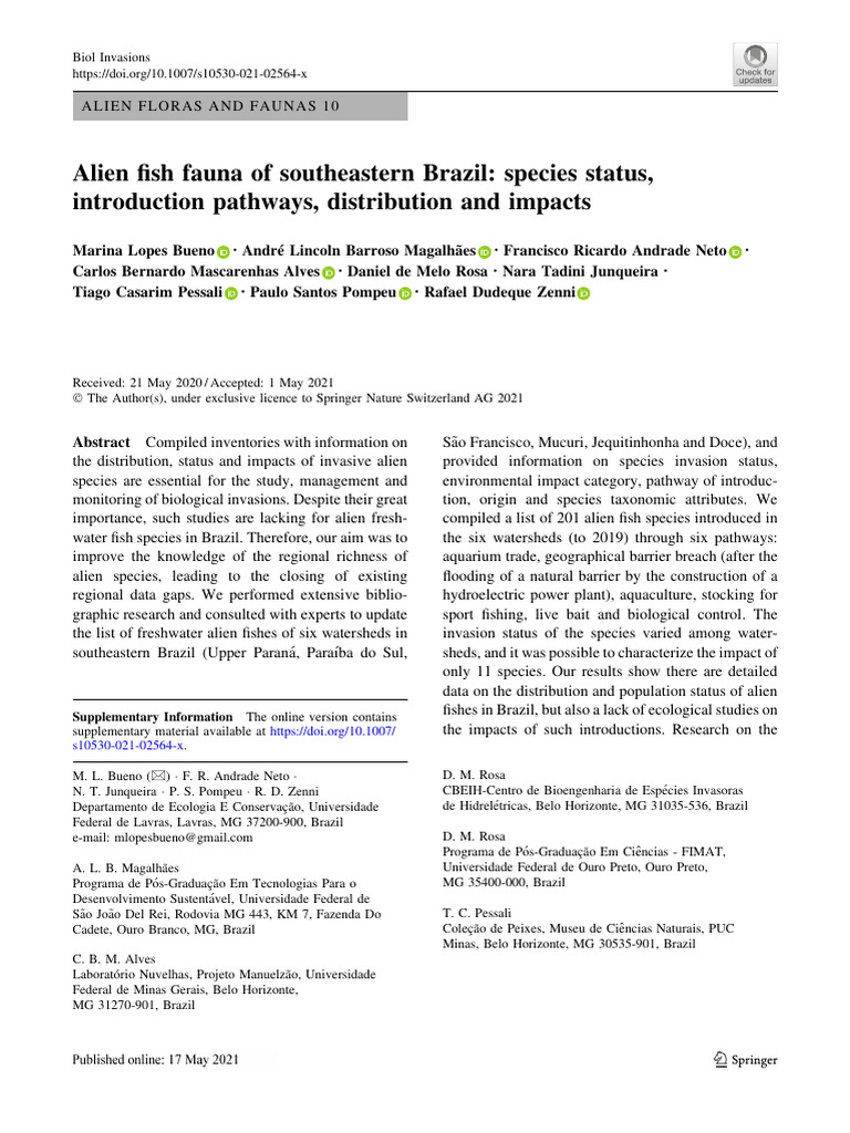 Invasive Freshwater Fish in Brazil | PDF | Natural Environment ...