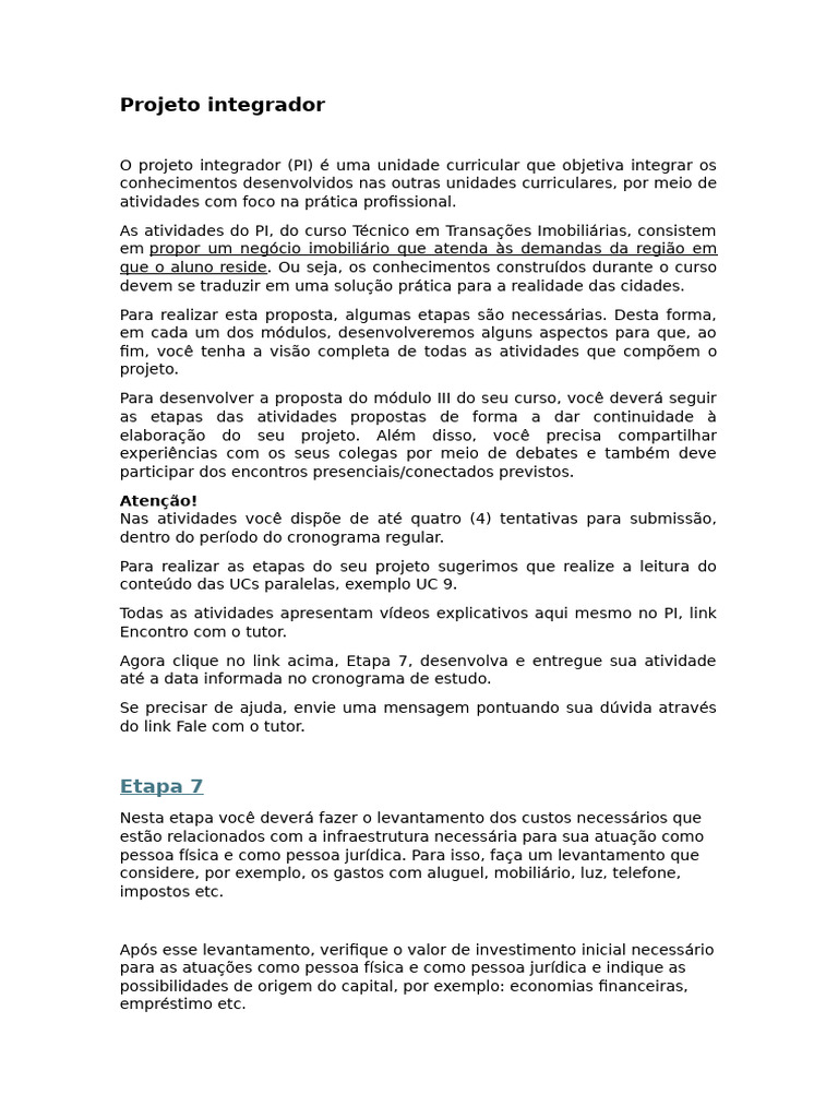 Etapas do Projeto Integrador TTI | PDF | Física