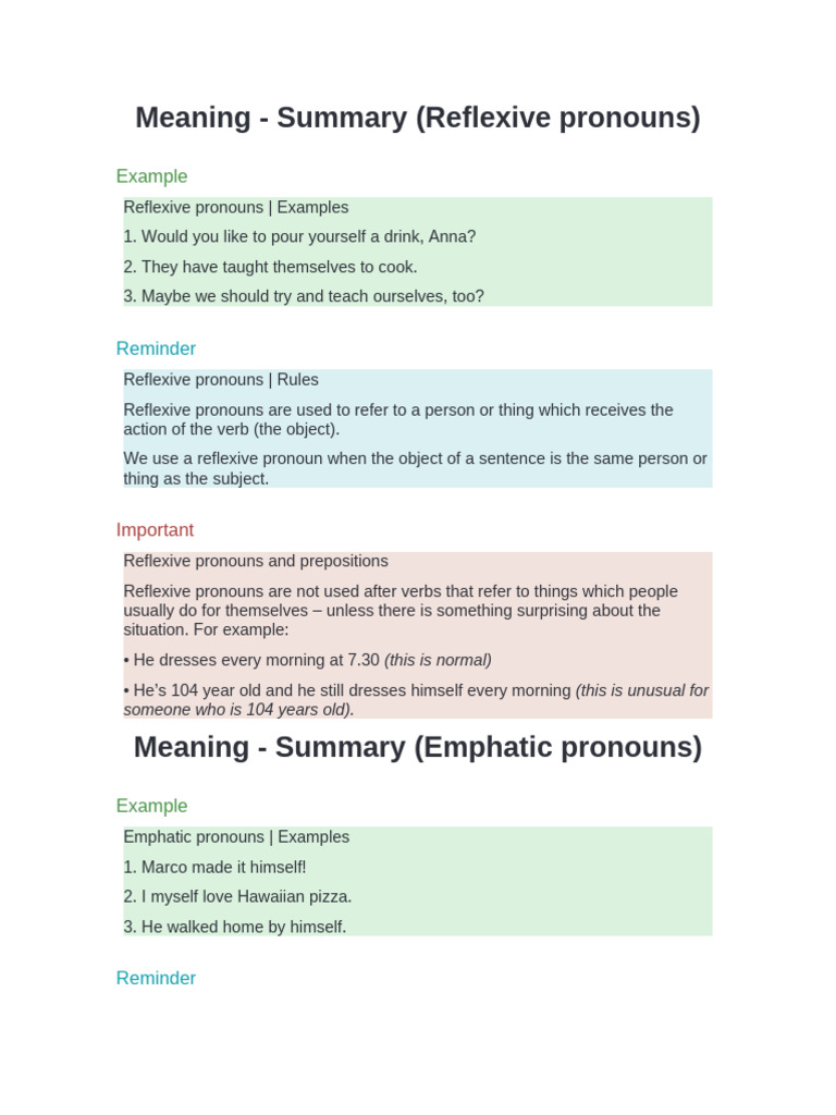 Understanding Reflexive and Emphatic Pronouns | PDF | Pronoun | Languages