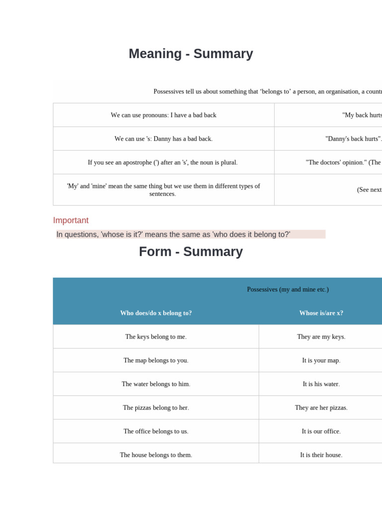 Understanding My vs. Mine Usage | PDF | Noun | Pronoun