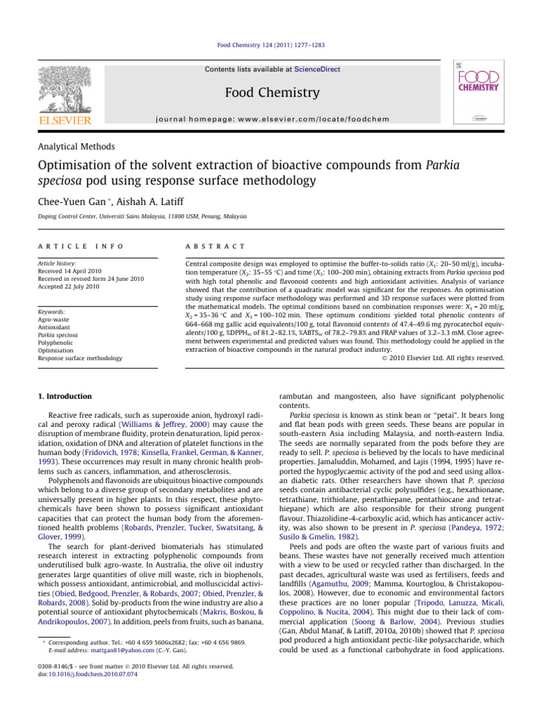 Optimisation of The Solvent Extraction of Bioactive Compounds From ...