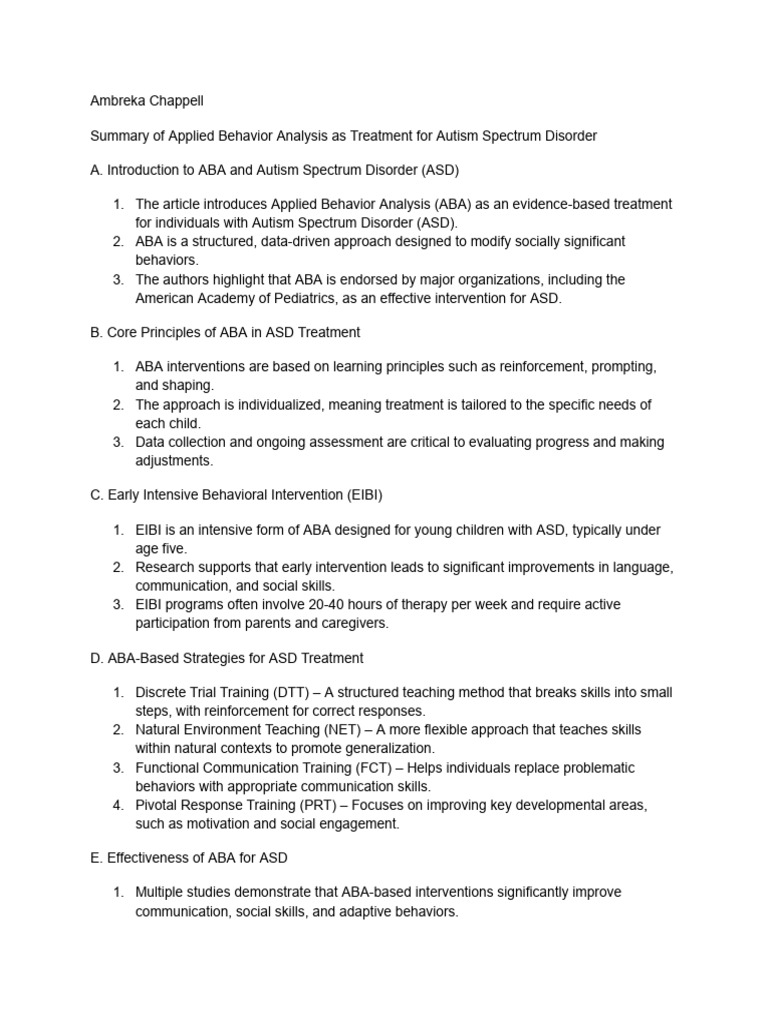 ABA Treatment for Autism Explained | PDF | Autism | Psychology