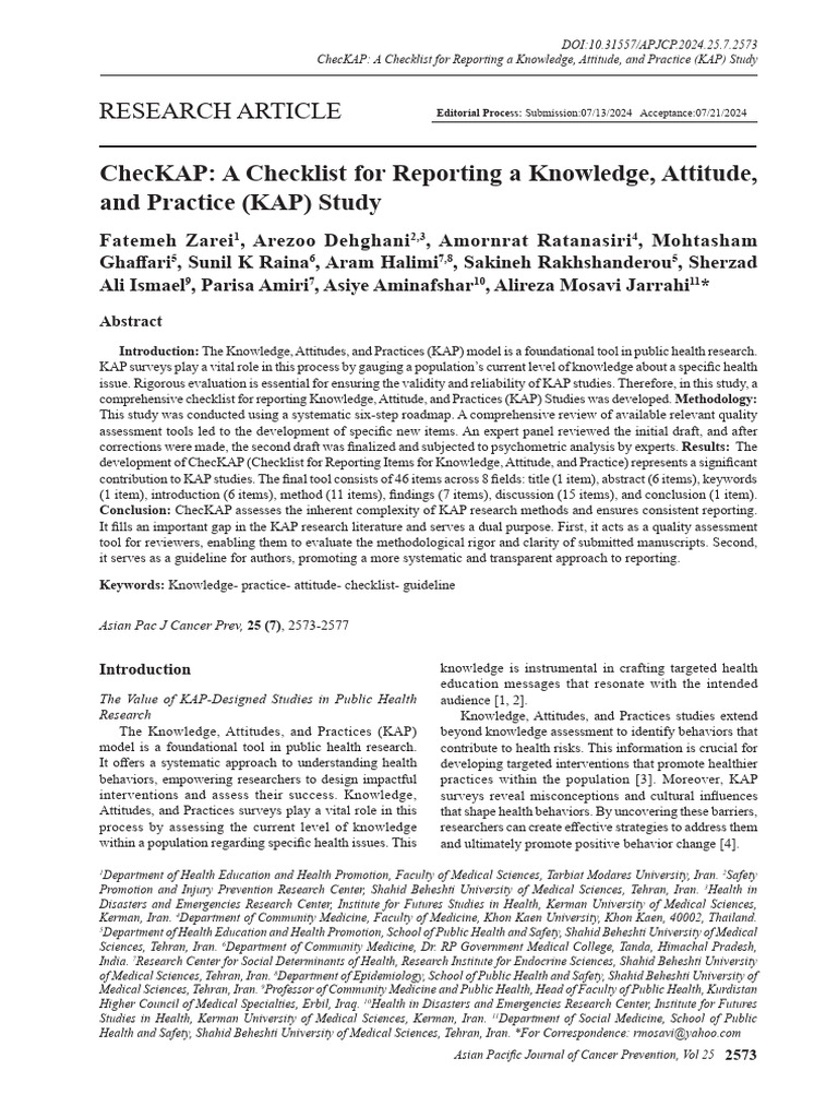 ChecKAP: KAP Study Reporting Checklist | PDF | Validity (Statistics ...