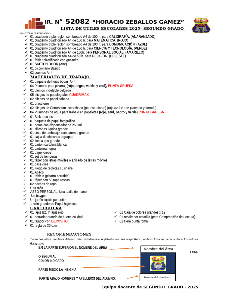 Útiles Escolares 2025 - Segundo Grado | PDF | Tecnicas artisticas ...