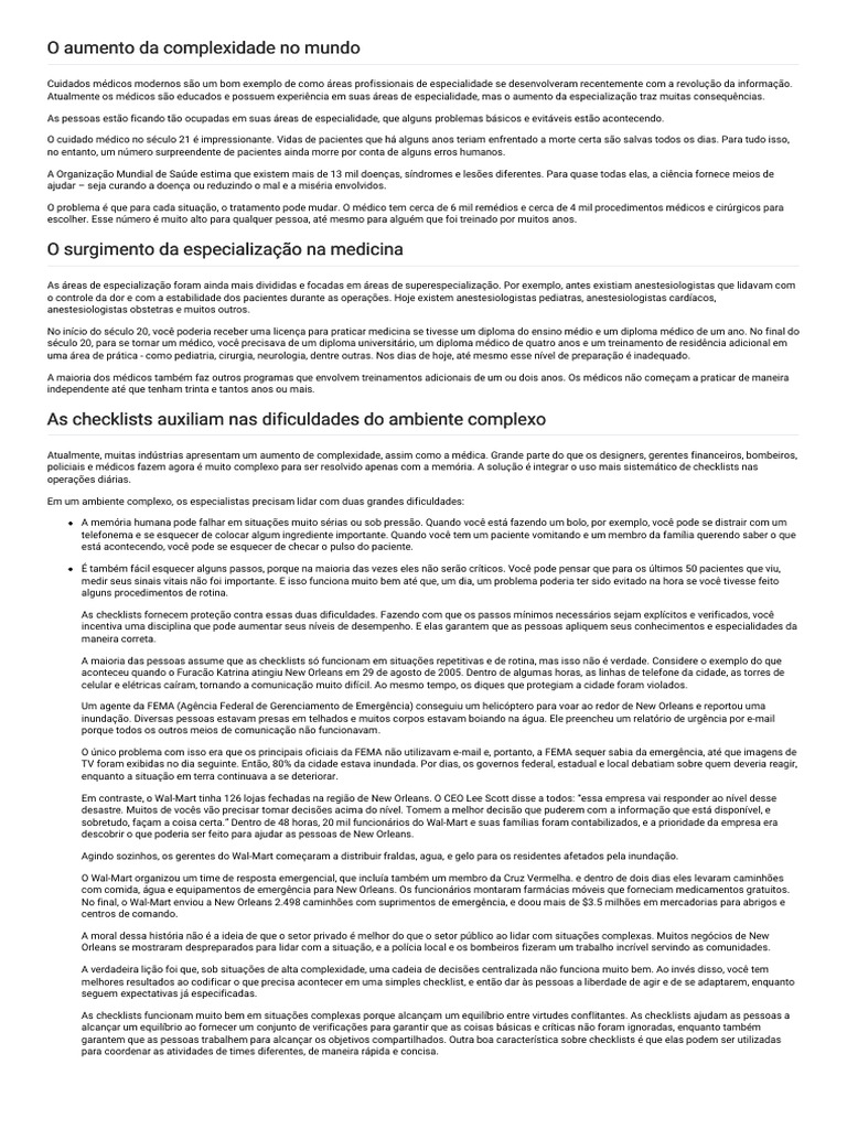 A Importância das Checklists na Medicina | PDF | Remédio | Avião