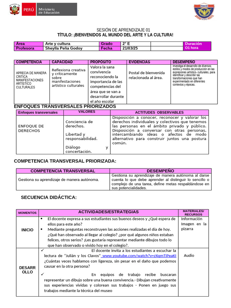 Arte y Cultura en 2° E: Aprendizaje Activo | PDF | Aprendizaje | Maestros