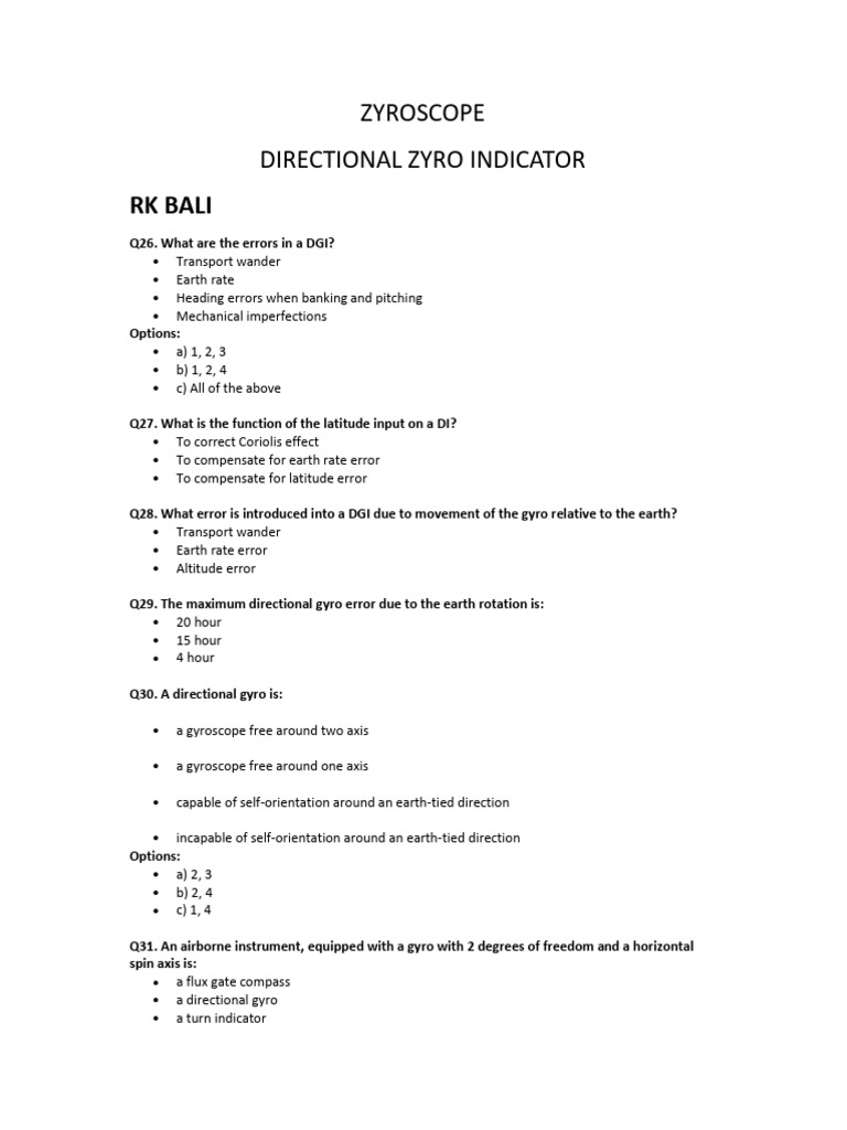 Directional Gyro Errors and Functions | PDF | Gyroscope | Rotation