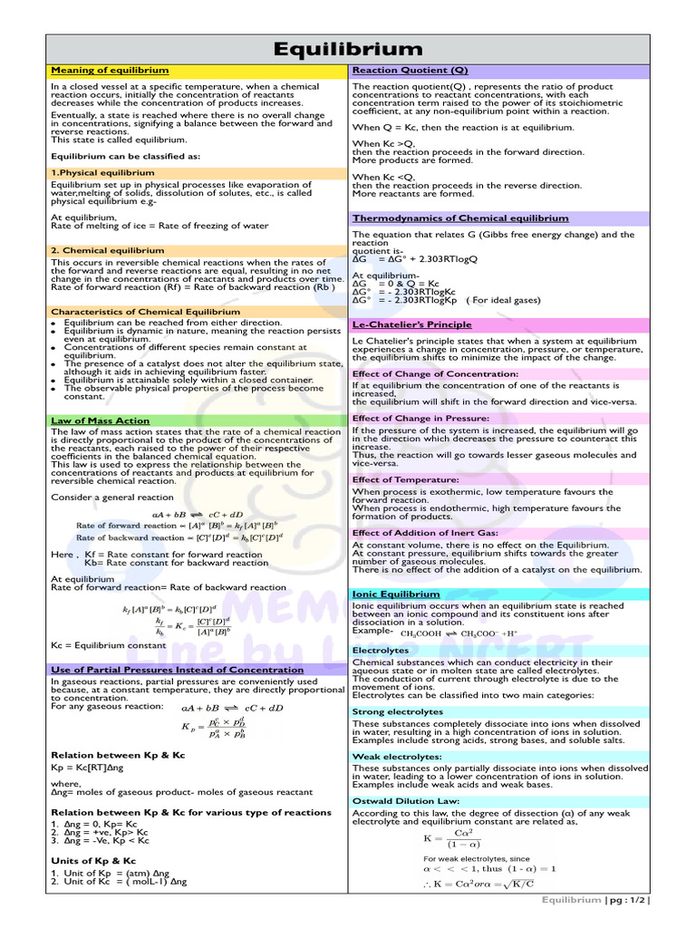 Equilibrium Points to Ponder | PDF | Chemical Equilibrium ...