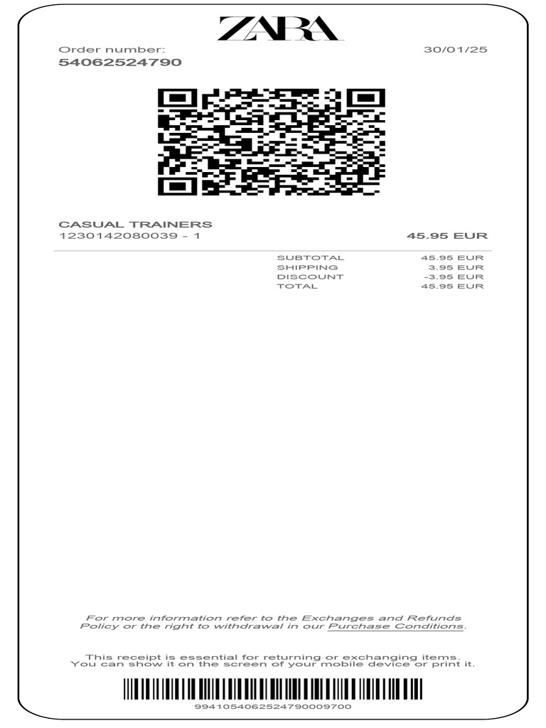 Casual Trainers Purchase Receipt | PDF