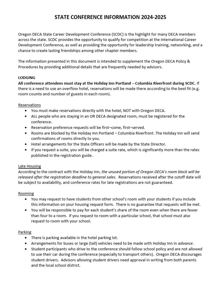 Oregon DECA SCDC 2024-2025 Guide | PDF | Hotel | Fee