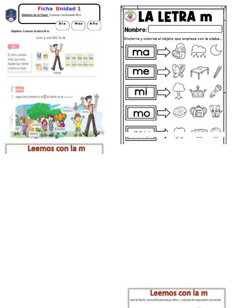 Clase 1 Ficha Letra M | PDF