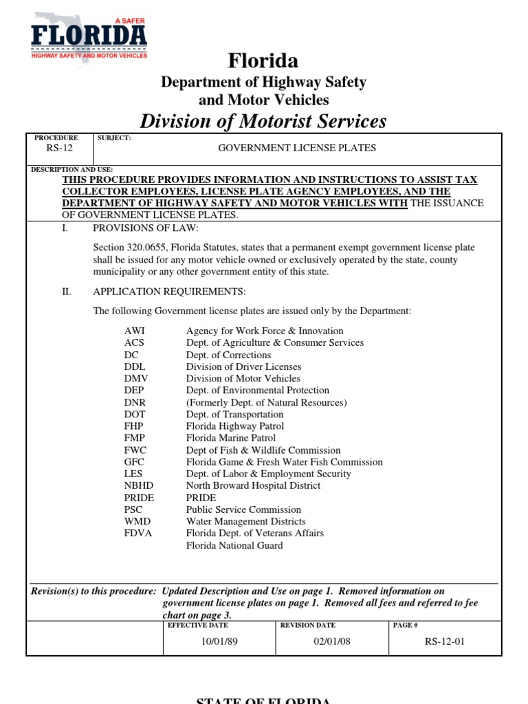 Florida Department of Highway Safety and Motor Vehicles Guide for