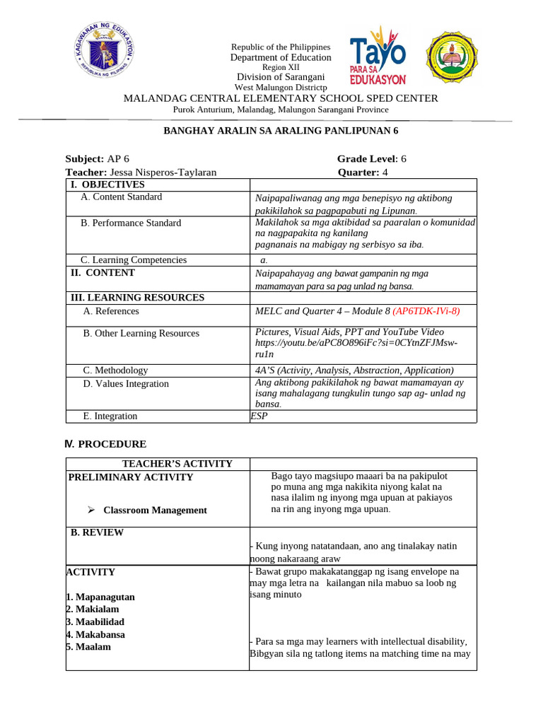 DLP in Ap 6 Final 2 Lesson Plan | PDF