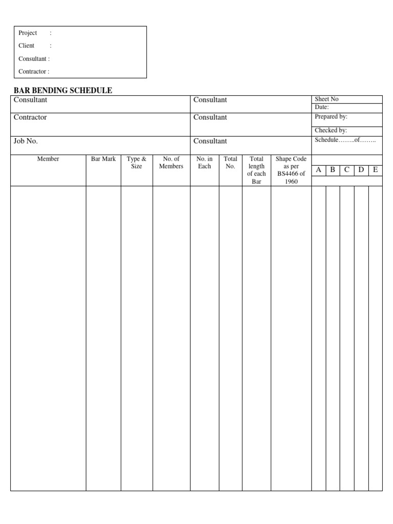 Bar Bending Schedule Template | PDF