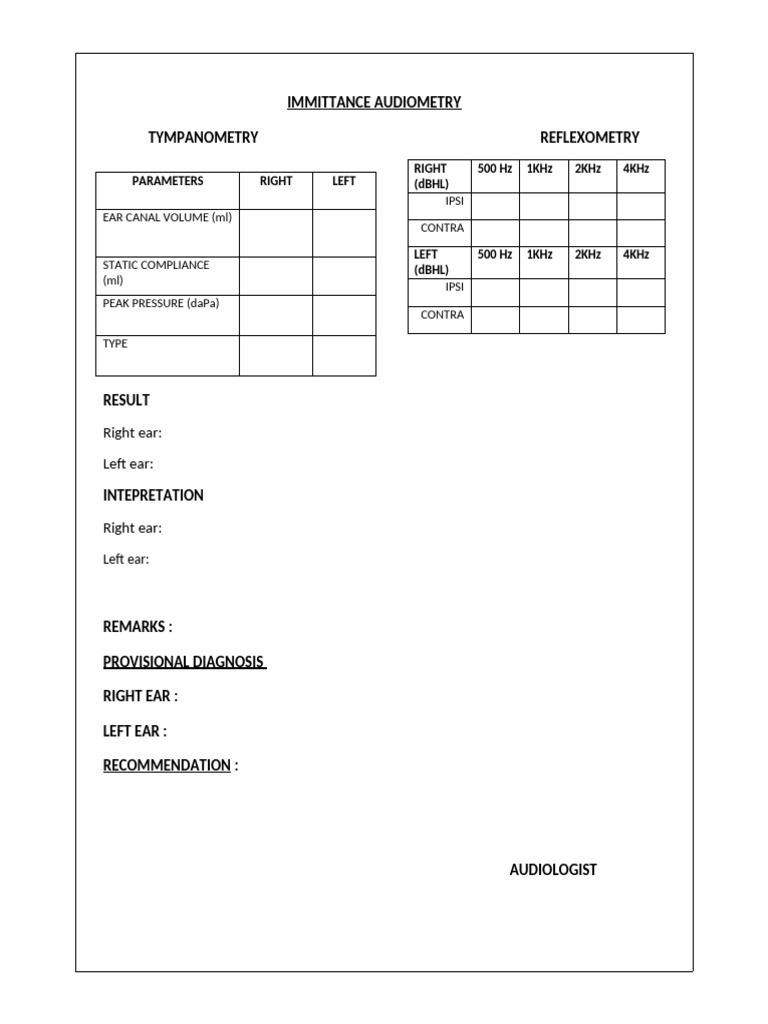 Immittance Audiometry Test Results | PDF