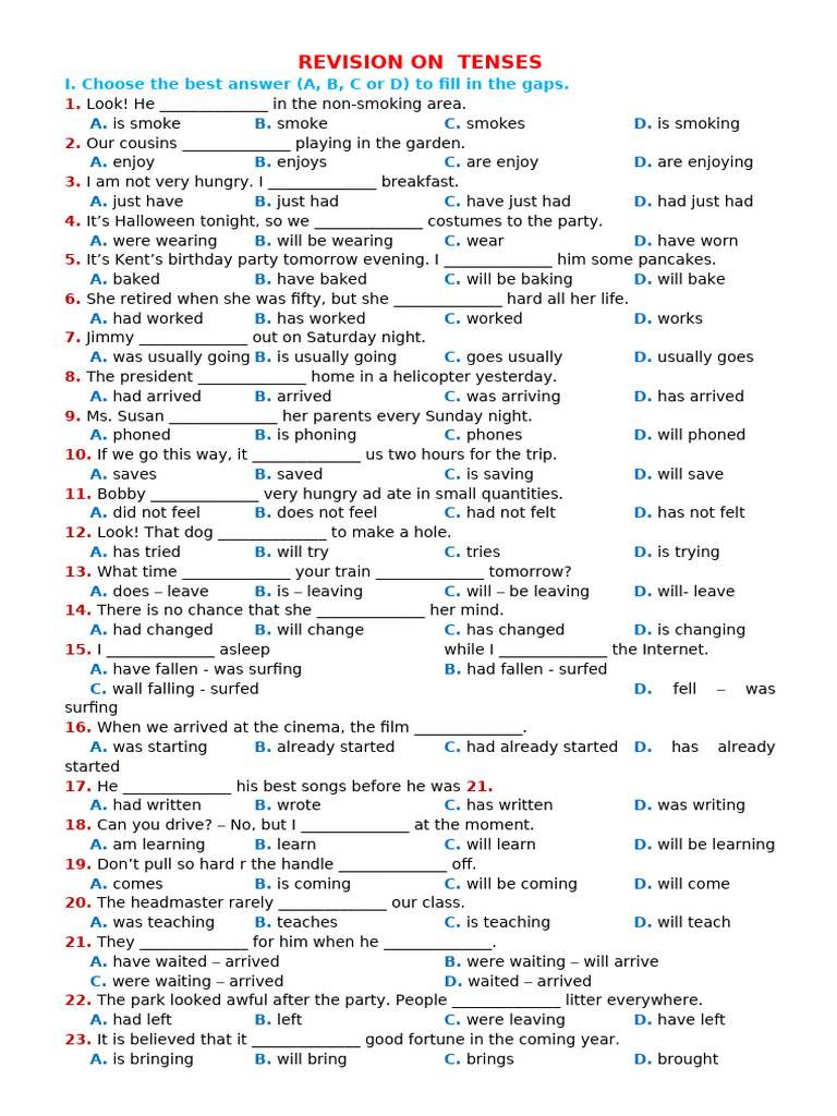 Tenses Revision Exercise | PDF