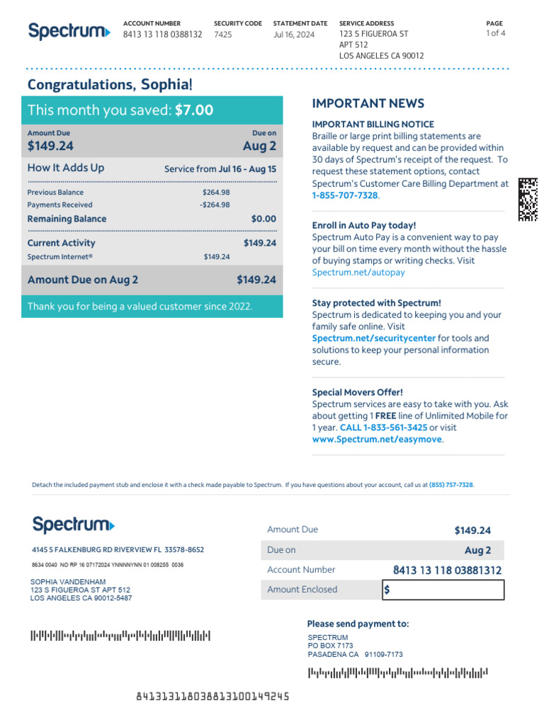 Spectrum Internet Bill | PDF | Cheque | Debit Card