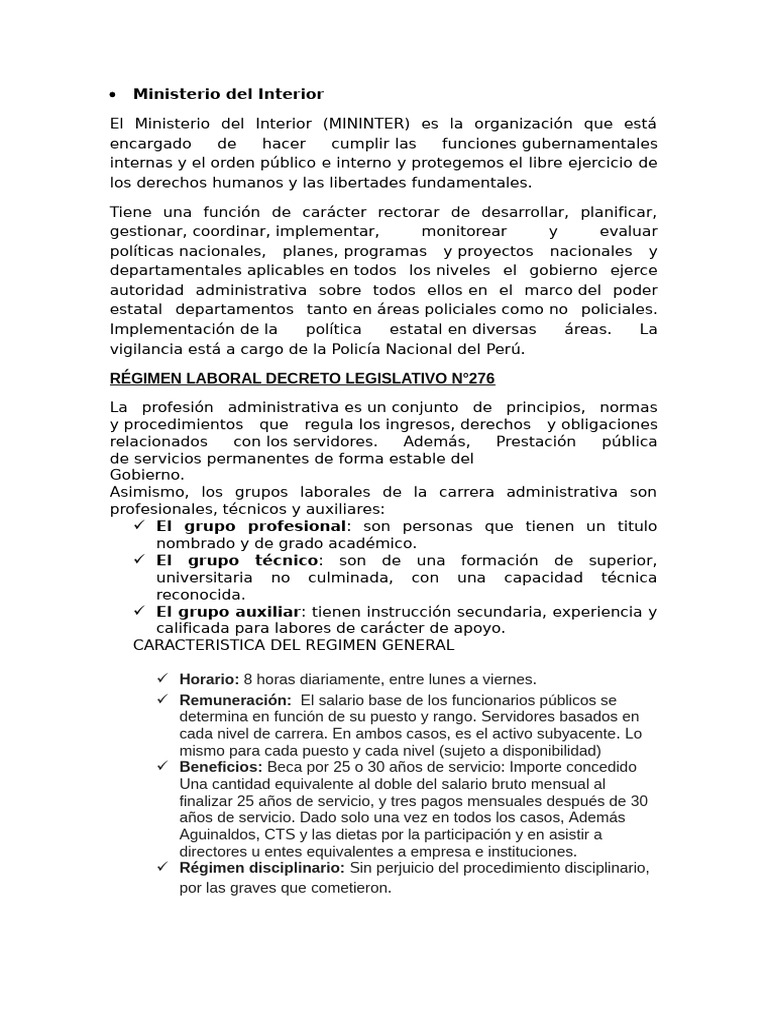 Régimen Laboral en el Ministerio del Interior | PDF | Derecho laboral ...