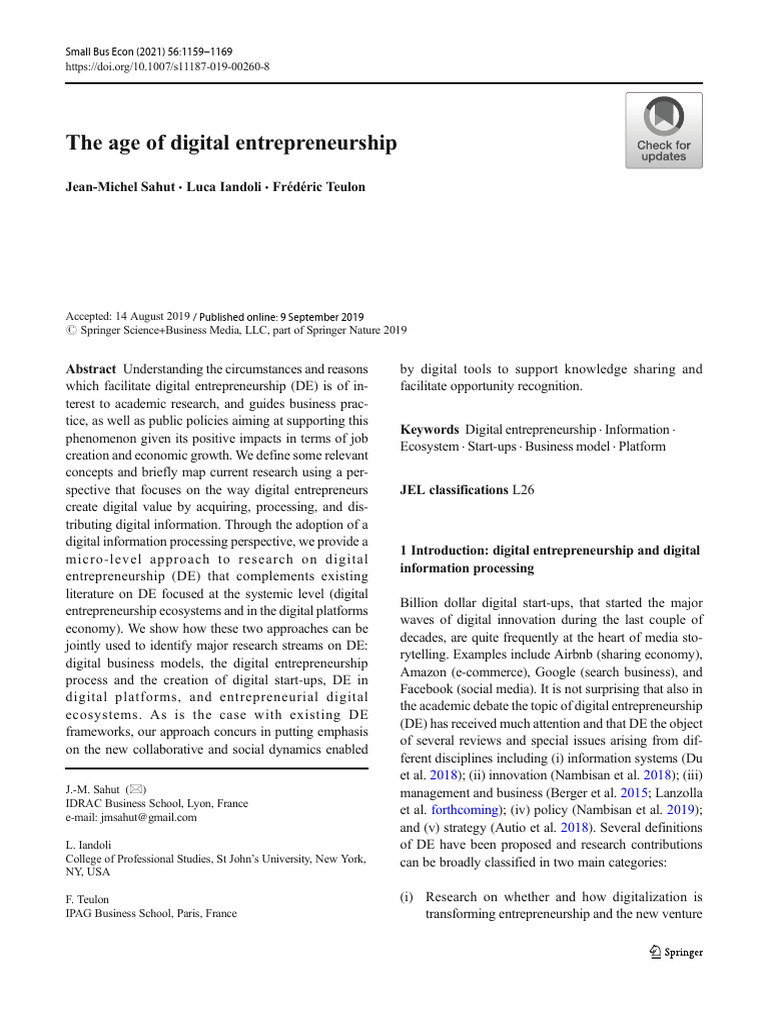 The Age of Digital Entrepreneurship | PDF | Entrepreneurship | Business ...