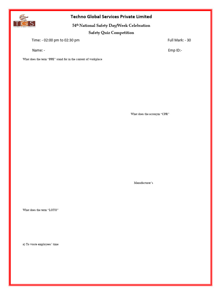 National Safety Quiz Competition 2025 | PDF | Occupational Safety And ...